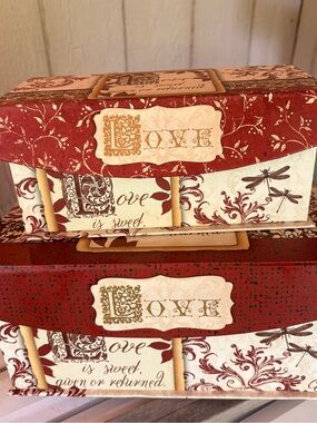 Red and Cream Decorative 'Love' Storage Boxes - Set of 2